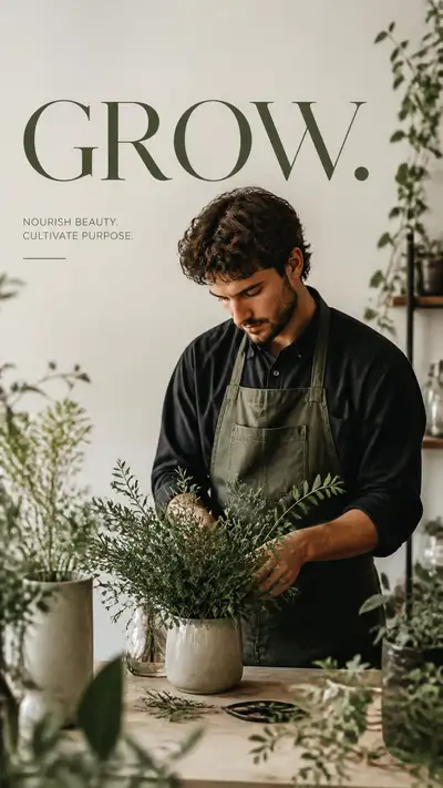Minimalistisches Editorial-Foto einer botanischen Floristin GROW