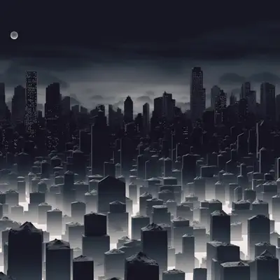 Verstörende Friedhofs-Wolkenkratzer-Party Minimalistische Animation