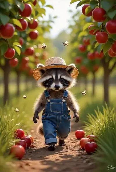 Baby Raccoon Gardener in 3D