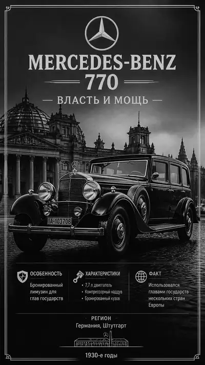 Retro photo-style poster of the Mercedes-Benz 770