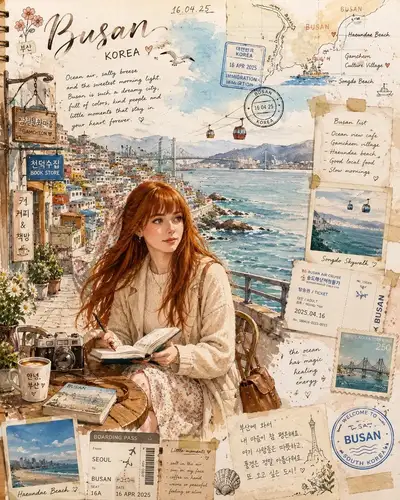 Dreamy Busan Travel Journal Illustration Prompt 2