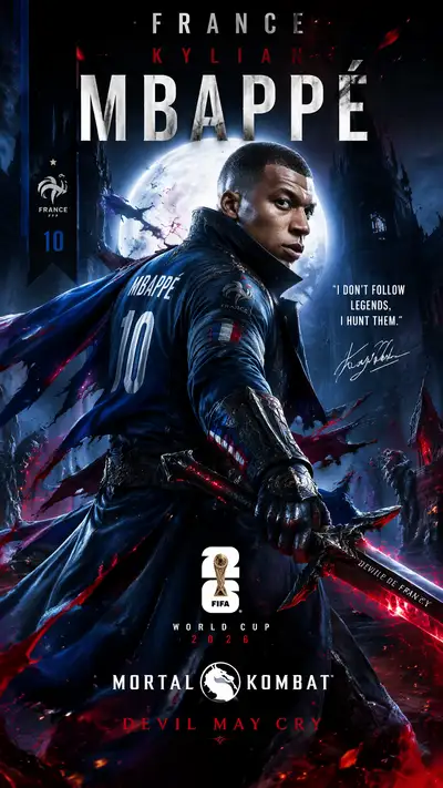 France demon-slayer poster: Kylian Mbappe crossover with Devil May Cry