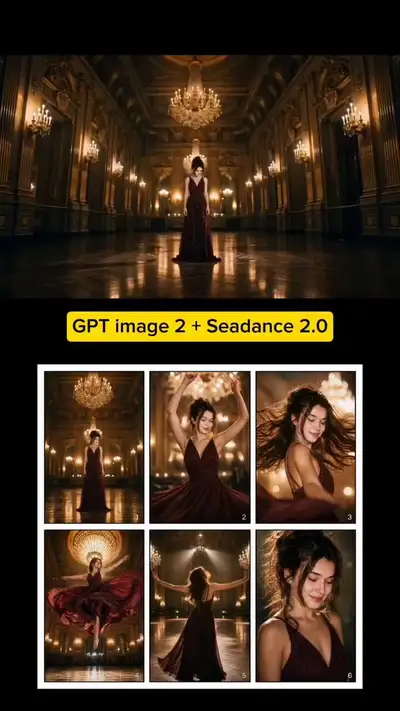 Prompt de vídeo a partir de storyboard cinematográfico de dança de salão