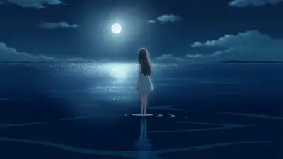 Anime Girl in Moonlit Sea