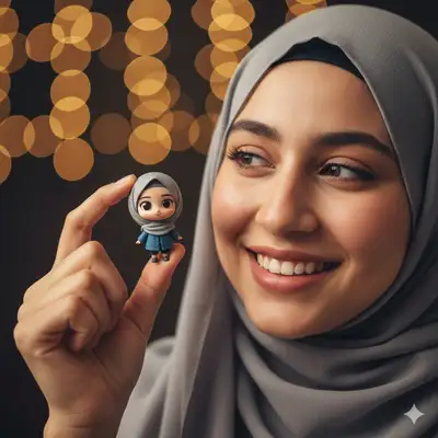 Cinematic Hijabi Portrait with Chibi Doll