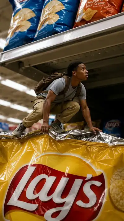 Miniature Man Parkour Through Giant Supermarket