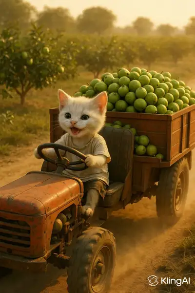 Cat driving tractor on farm