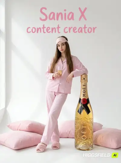 Retrato estilo Vogue en pijama con botella de champán decorativa