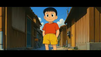 Ghibli-style boy in alley