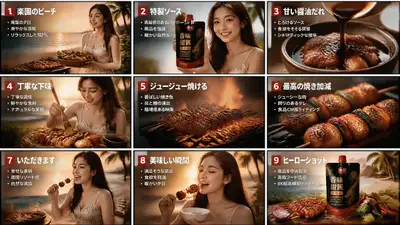 Cinematic 9-Panel Storyboard for Tropical Food Commercial