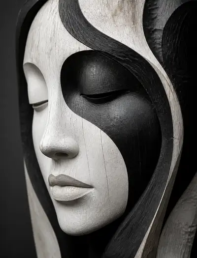 Handcrafted Wooden Woman's Face Sculpture