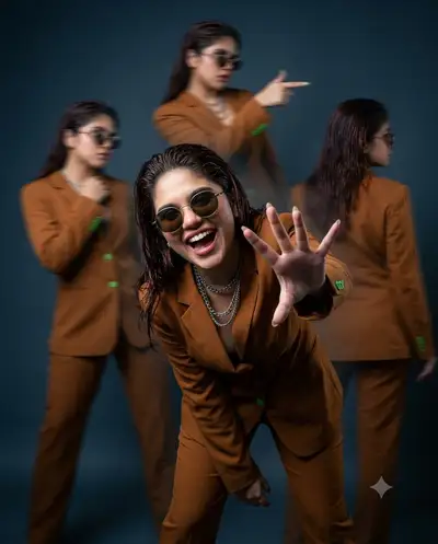 Capa de revista de moda com múltipla exposição e silhuetas com desfoque de movimento