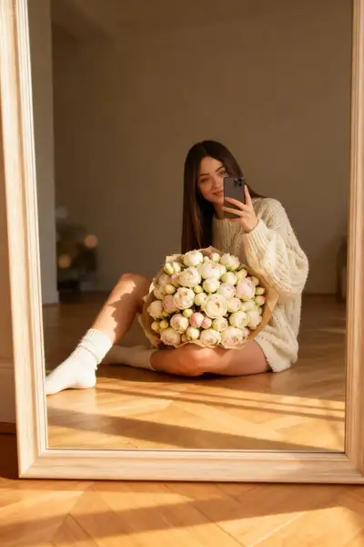 Hyperrealistic Golden Hour Mirror Selfie Portrait