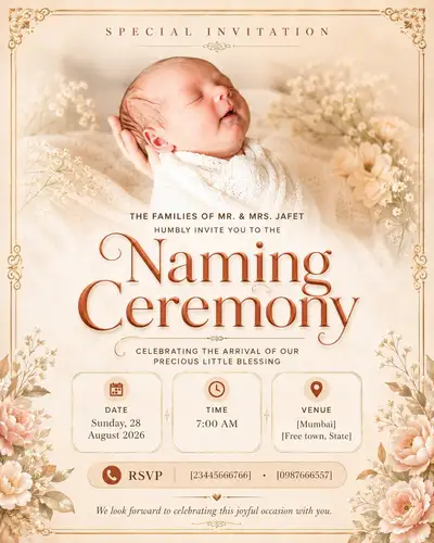 Invitación de Lujo para Ceremonia de Nombramiento de Bebé desde Foto