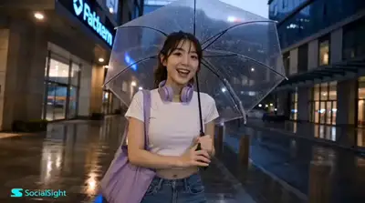 9-frame cozy rainy Korea vlog storyboard collage