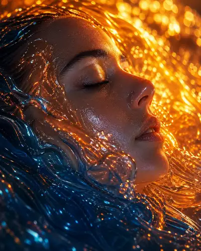 Molten Gold Water Woman Cinematic Close-up