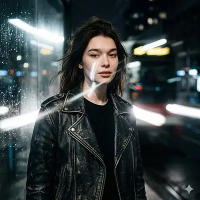 Cinematic Night Portrait with Train Lights