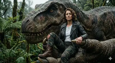 Man in Dinosaur's Palm Cinematic Portrait