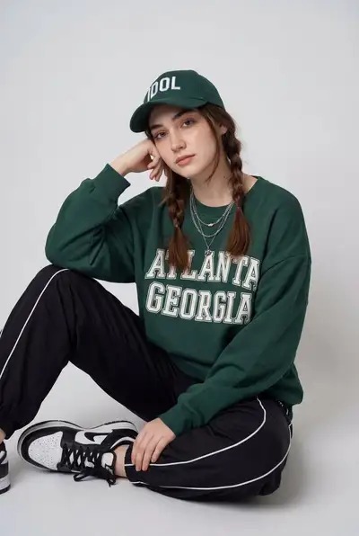 Streetwear studio portrait template with collegiate graphics