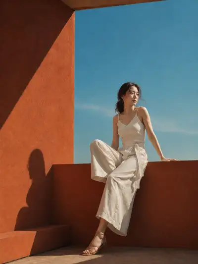 Red Wall Summer Profile Fashion Portrait