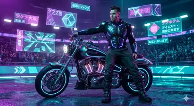 Futuristic Motorcycle Neon Portrait
