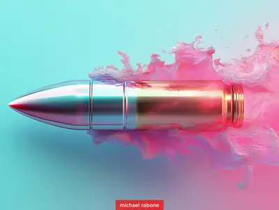 Shiny metallic bullet traveling from gun