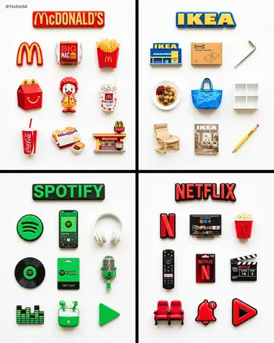 Nine hyper-realistic 3D resin fridge magnets in a brand-themed grid