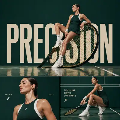 Tennis athlete luxury sports campaign 3-panel collage