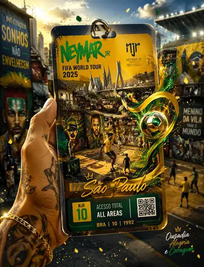 Neymar World Cup Pass Poster With Sao Paulo Street Scene
