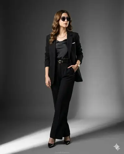 Editorial Power Suit Studio Fashion Photo Prompt
