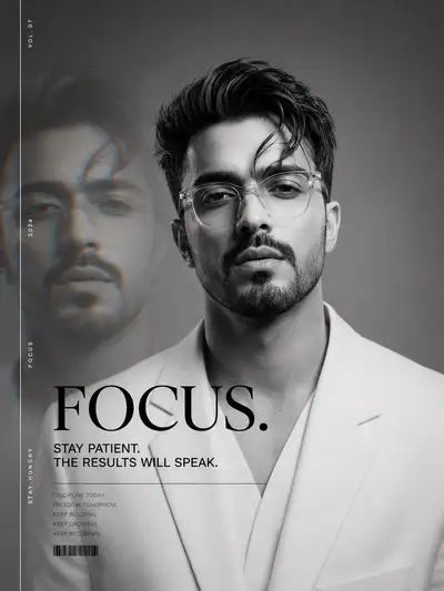 Black and white magazine cover portrait with identity match