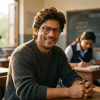 Cinematic Portrait of SRK as a Charming Student in Classroom