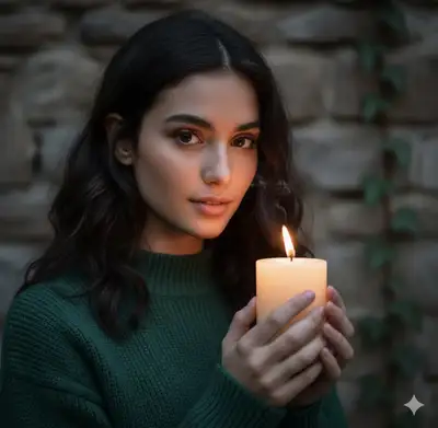 Candlelit Portrait of Woman with Dark Hair