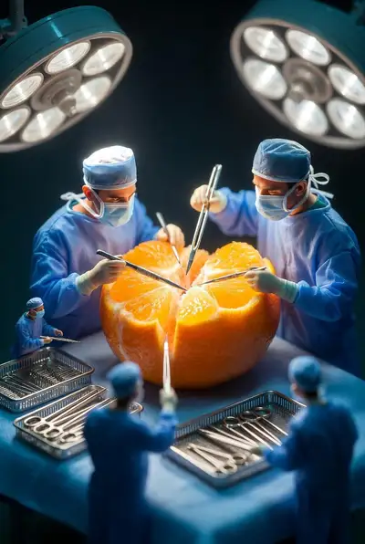 Surreal Orange Surgery Photorealistic Scene