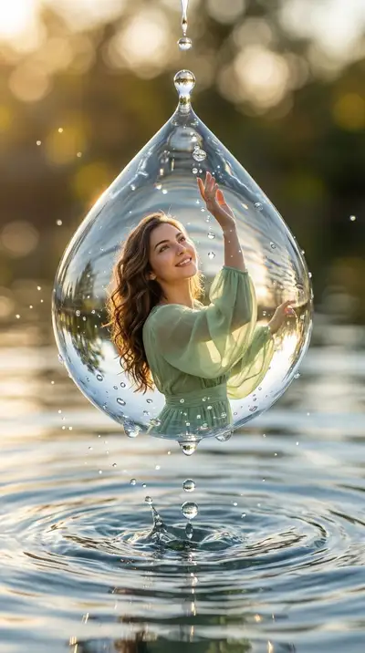Surreal Woman in Water Droplet