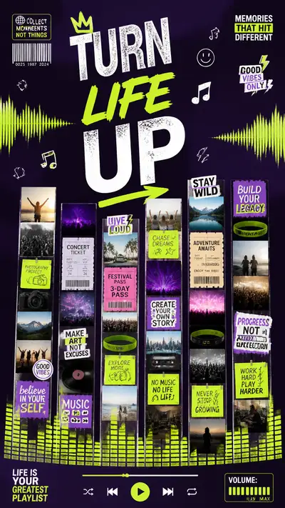 Turn Life Up music equalizer memory poster prompt