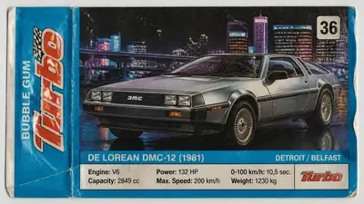 Emballage Vintage de Chewing-gum Turbo avec DeLorean de 1981