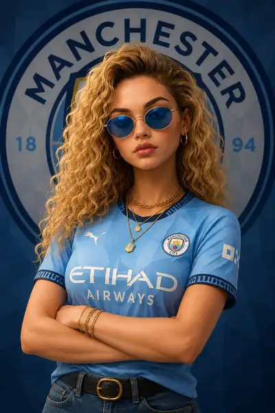 Ultra-detailed 3D Woman in Manchester City Jersey