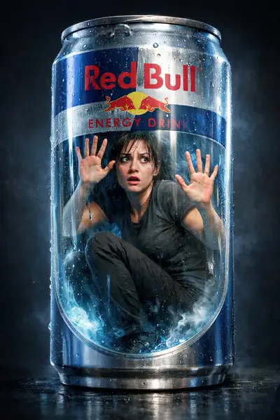Ultra-realistic Surreal Energy Drink Prison Portrait