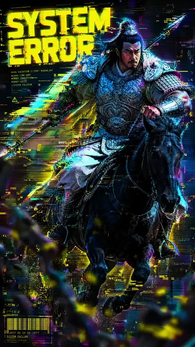 赛博朋克故障艺术海报，源自照片