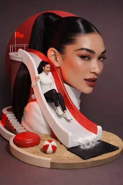 Surreal 3D Woman Slide Art Prompt