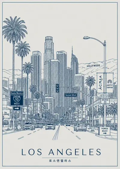 Minimalist Monochrome Cityscape Line Art Poster