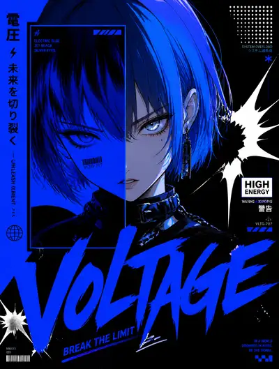 Cyberpunk anime portrait with neon graffiti typography