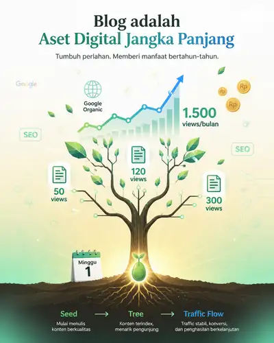 Blog as long-term digital asset growth infographic prompt