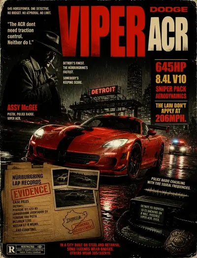Assy McGee風フィルムノワール仕立てのダッジ・バイパーACRポスター