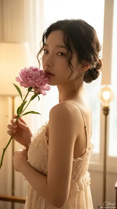 Vintage Romantic Pink Flower Portrait