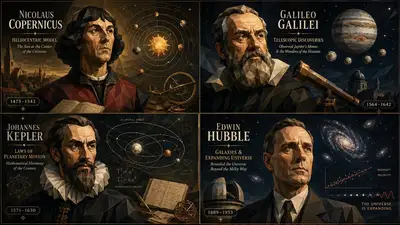 Astronomes célèbres réimaginés dans un style animé low-poly facetté