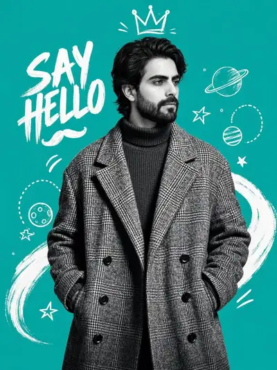High-contrast duotone fashion poster on teal background