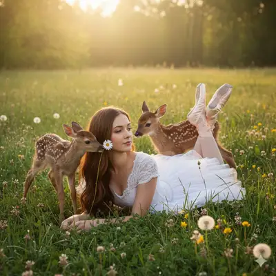 Fawns and Ballerina in Meadow