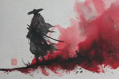 Traditionelle japanische Tuschemalerei im Sumi-e-Stil
